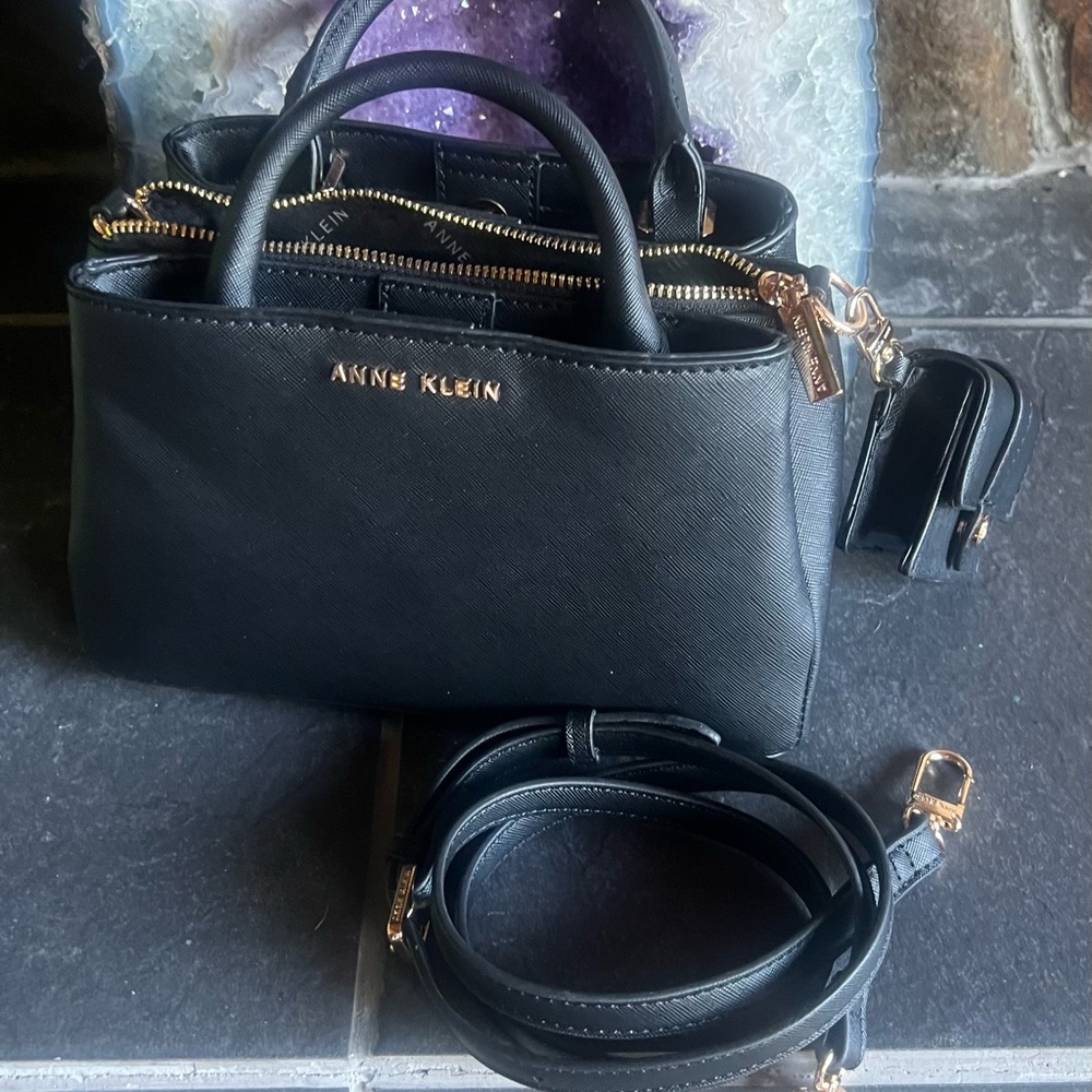 Anne Klein Black Satchel with Gold Accents